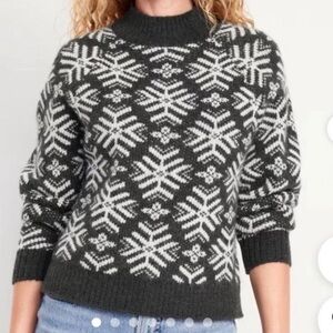Old Navy Black and White Snowflake Sweater women XXL Cropped Mock Neck Holiday